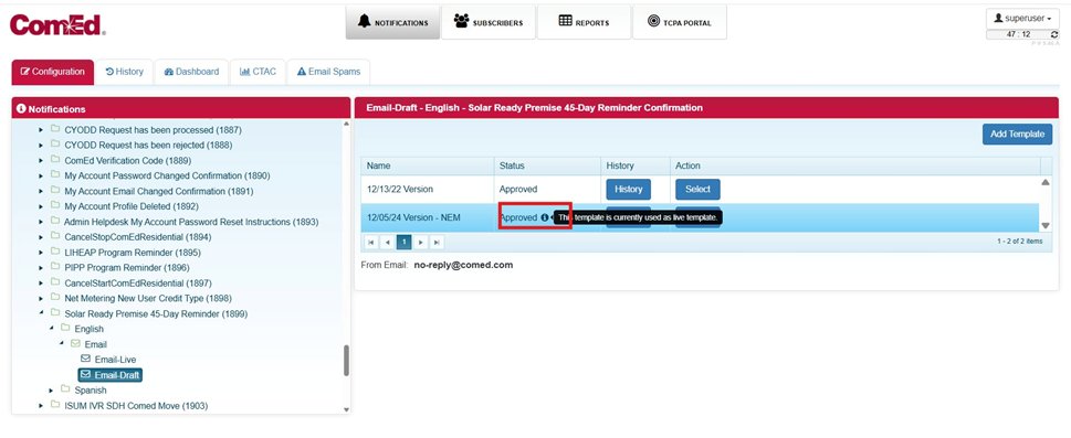 Screenshot 6: Tooltip confirming 'This template is currently used as live template'