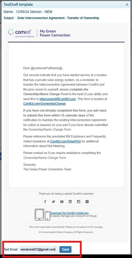 Screenshot 8: TestDraft popup — test email address entered, Send button visible